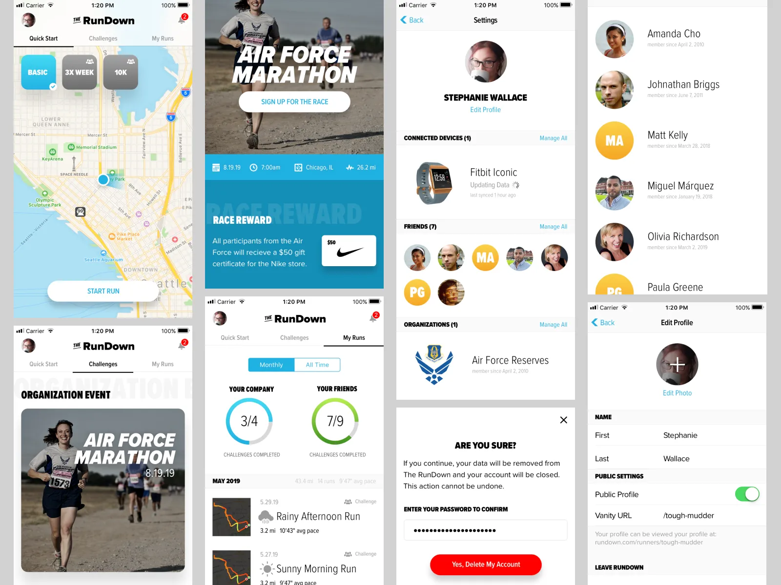 Screenshots of running application