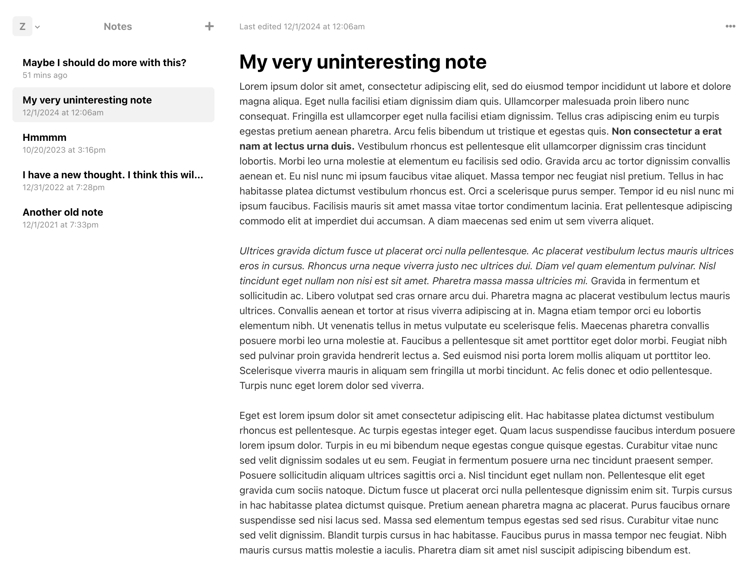 Screenshot of note taking app