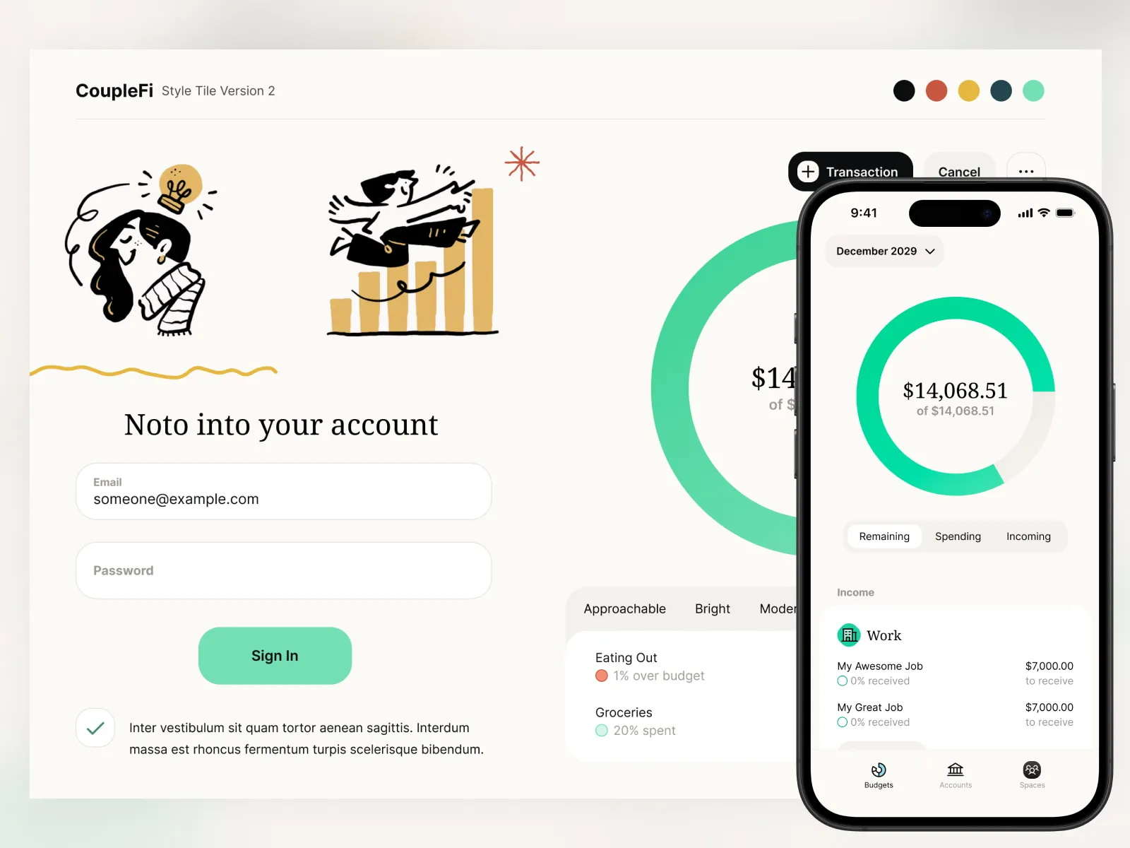 Screenshot of style tile and application mockup